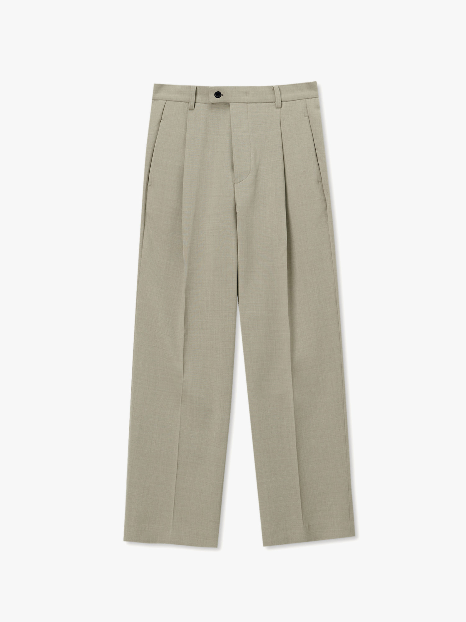 Merino Wool One Tuck Semi-Wide Pants (Beige)