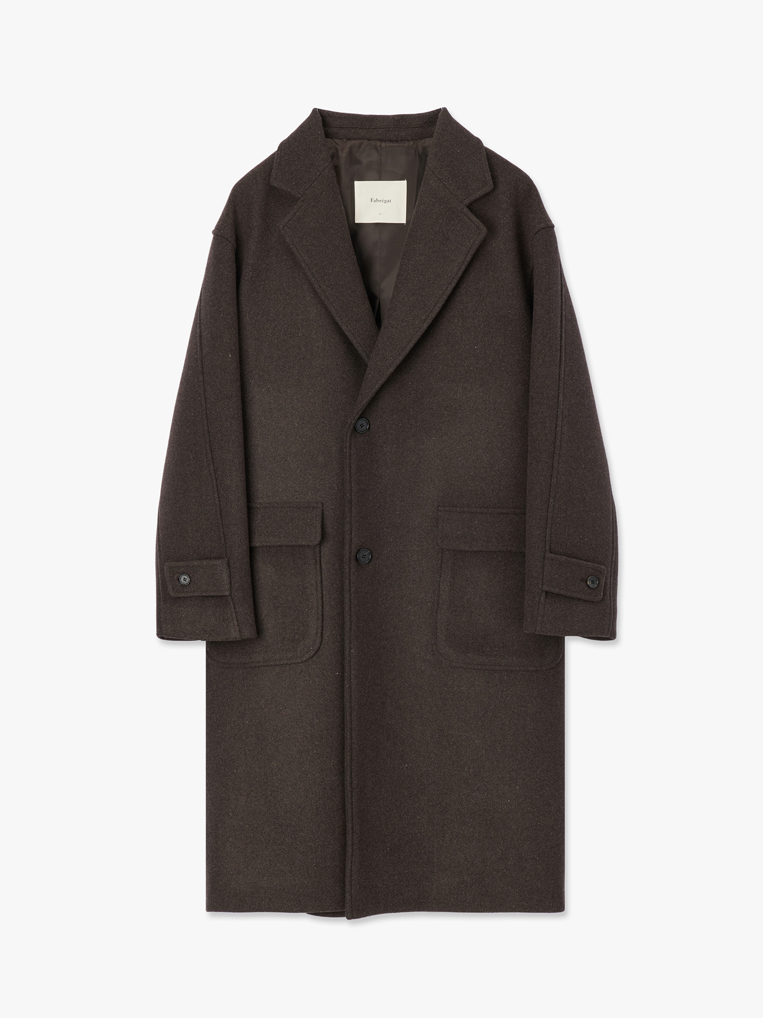 Wool Blend Out Pocket Over-Fit Coat (Brown)