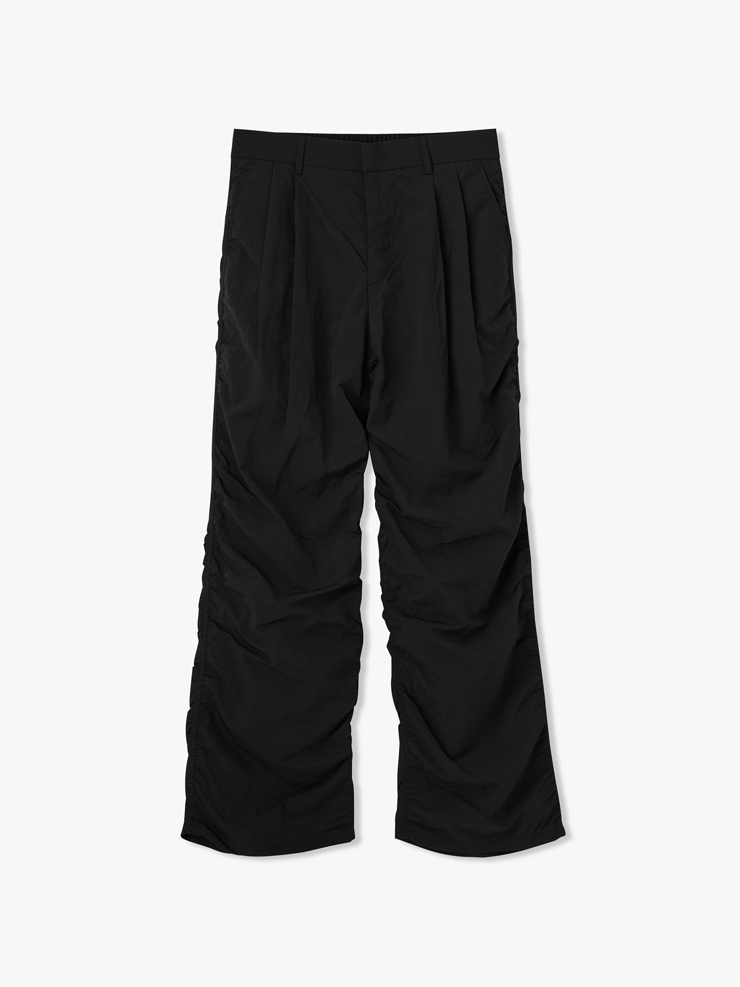 Wind Nylon Shirring Pants (Black)