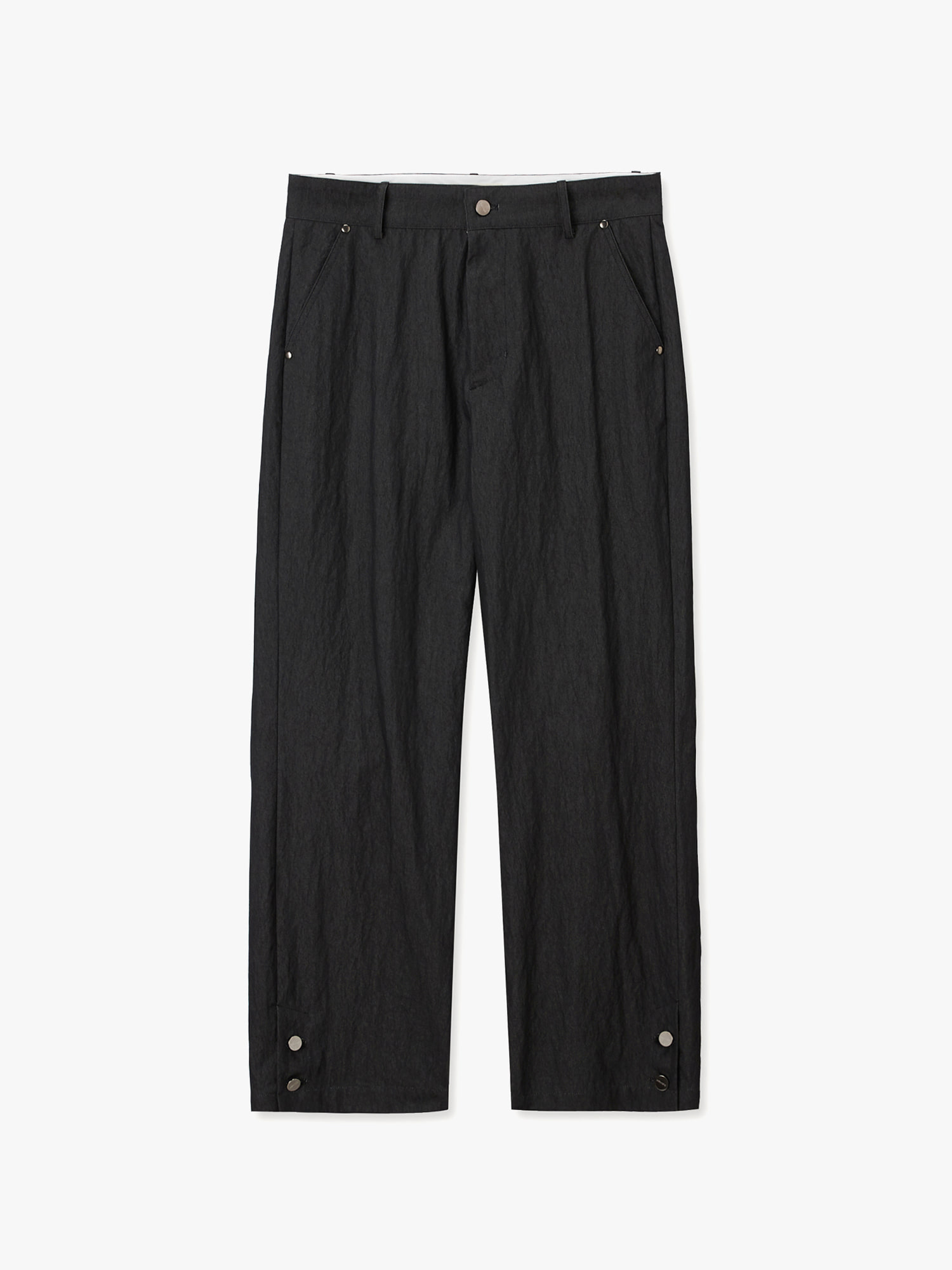 Garment Button Semi Wide Pants (Black)