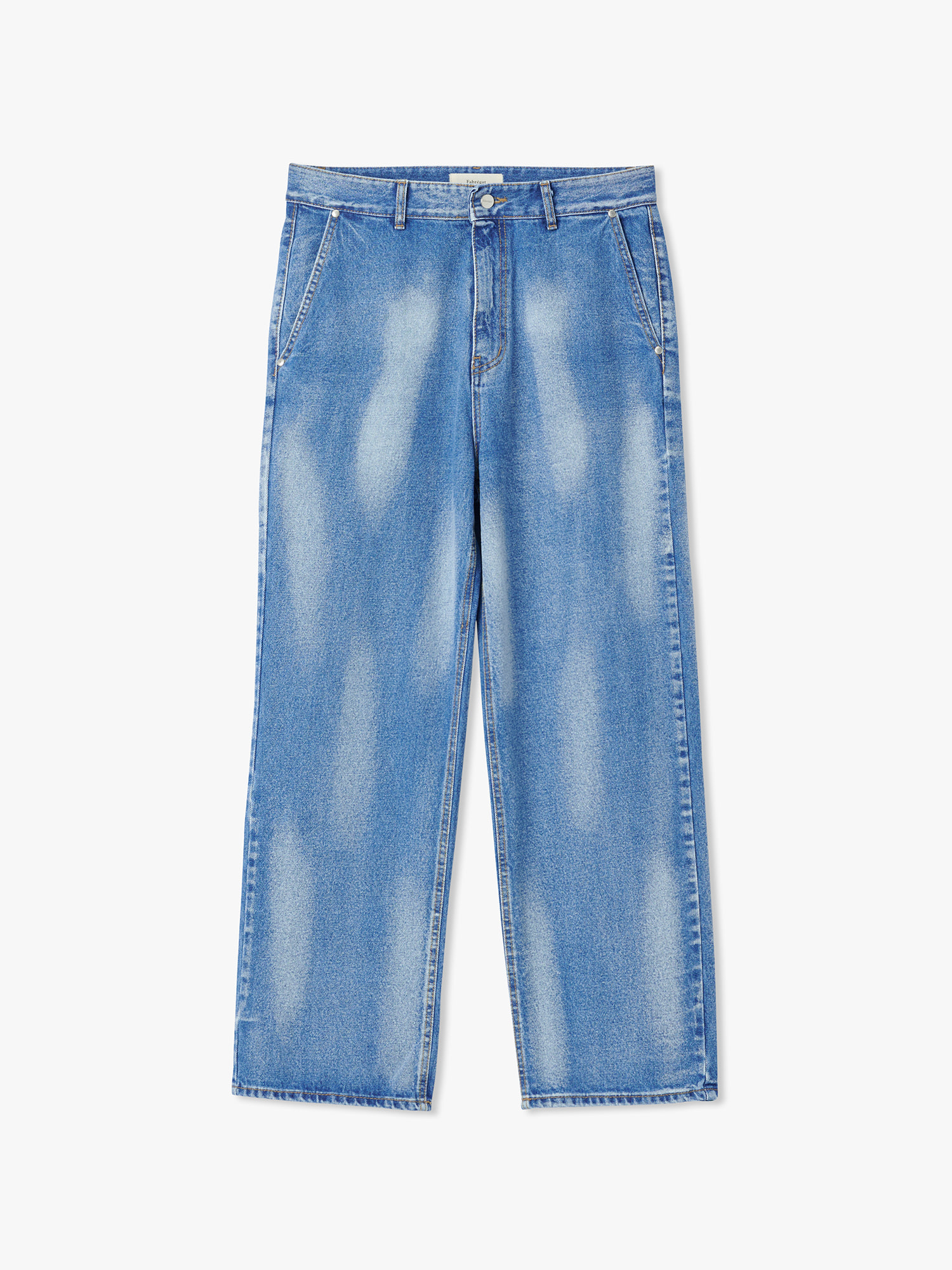 Bleach Fading Semi Wide Denim Pants (Medium Blue)