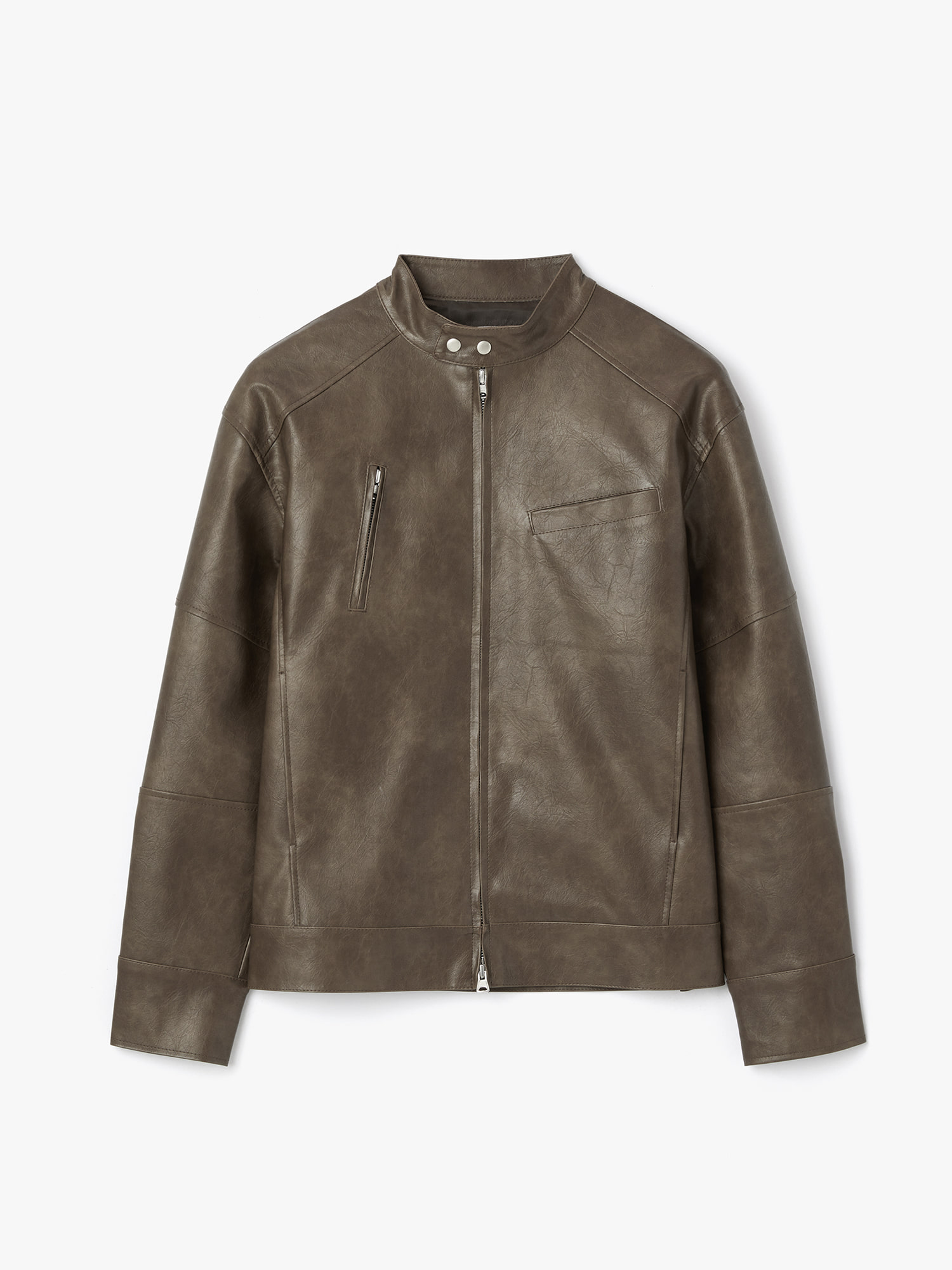 Iron Leather Biker Jacket (Olive Brown)
